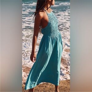 Free People Gitana Teal Smocked Dress NWT
